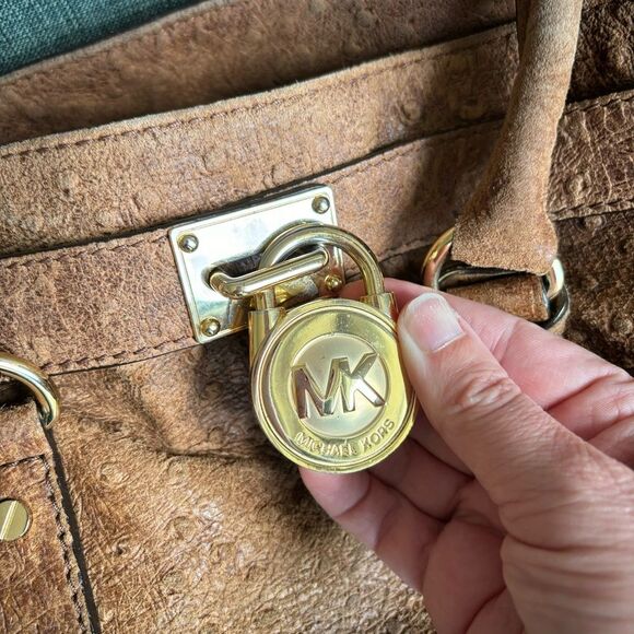 Michael Kors women’s brown ostrich leather purse satchel shoulder handle bag! - Picture 13 of 16